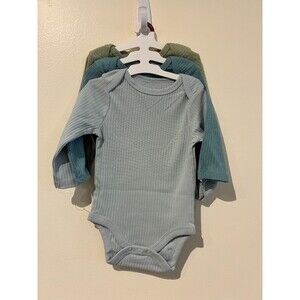 NWT Cloud Island 3-Pack Long-Sleeve Blue & Green Bodysuits - 3-6M